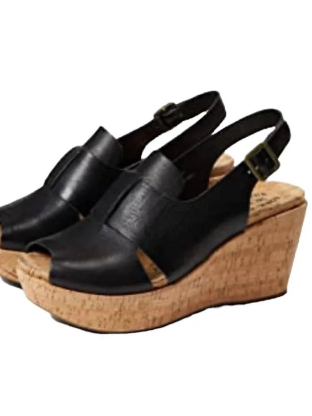 Kork-Ease Alex Slingback Platform Wedge Leather Sandal in Black Size 10